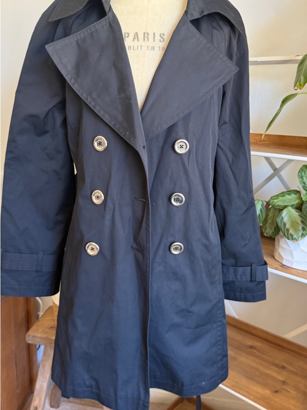 MICHAEL Michael Kors Black Double-Breasted Trench Coat Rain Coat with Belt - Picture 6 of 8